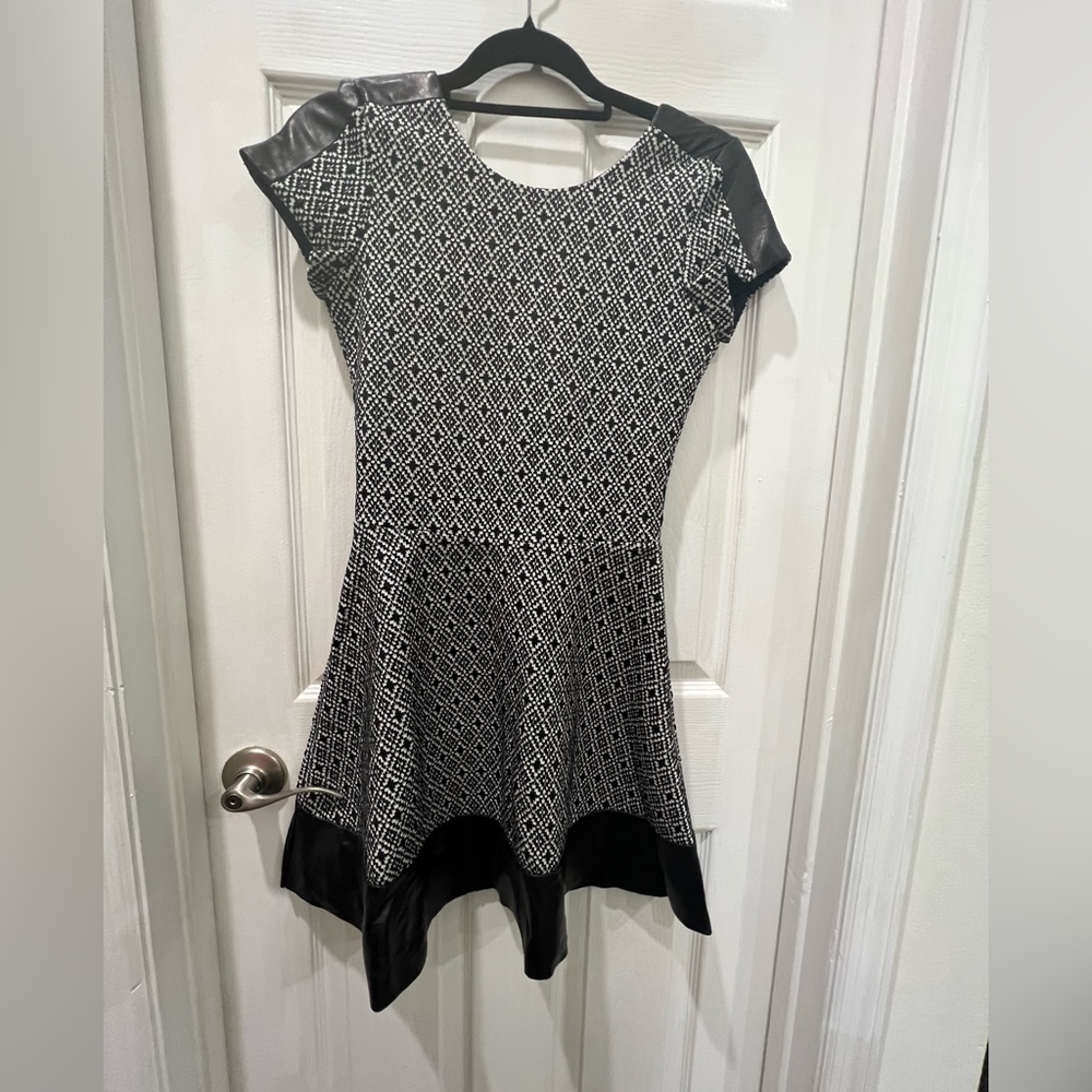 Parker Lambskin leather trim knit dress